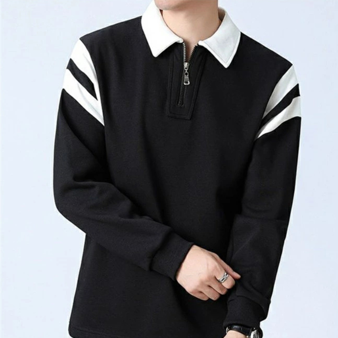 Strukturweg Herren Langarm Polo-Shirt