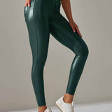 Lederhose mit Tasche hoher Taille