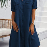Sveta Kurzärmeliges Denim-Kleid mit Knopfleiste