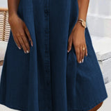 Sveta Kurzärmeliges Denim-Kleid mit Knopfleiste