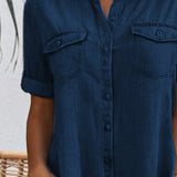 Sveta Kurzärmeliges Denim-Kleid mit Knopfleiste