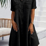 Sveta Kurzärmeliges Denim-Kleid mit Knopfleiste