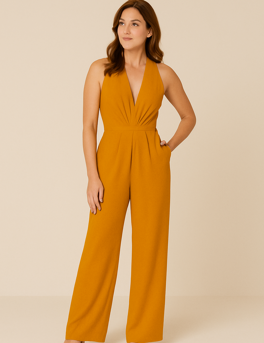 HERBERGER | Damen Jumpsuit ärmellos mit tiefem V-Ausschnitt und weitem Bein