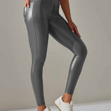 Lederhose mit Tasche hoher Taille