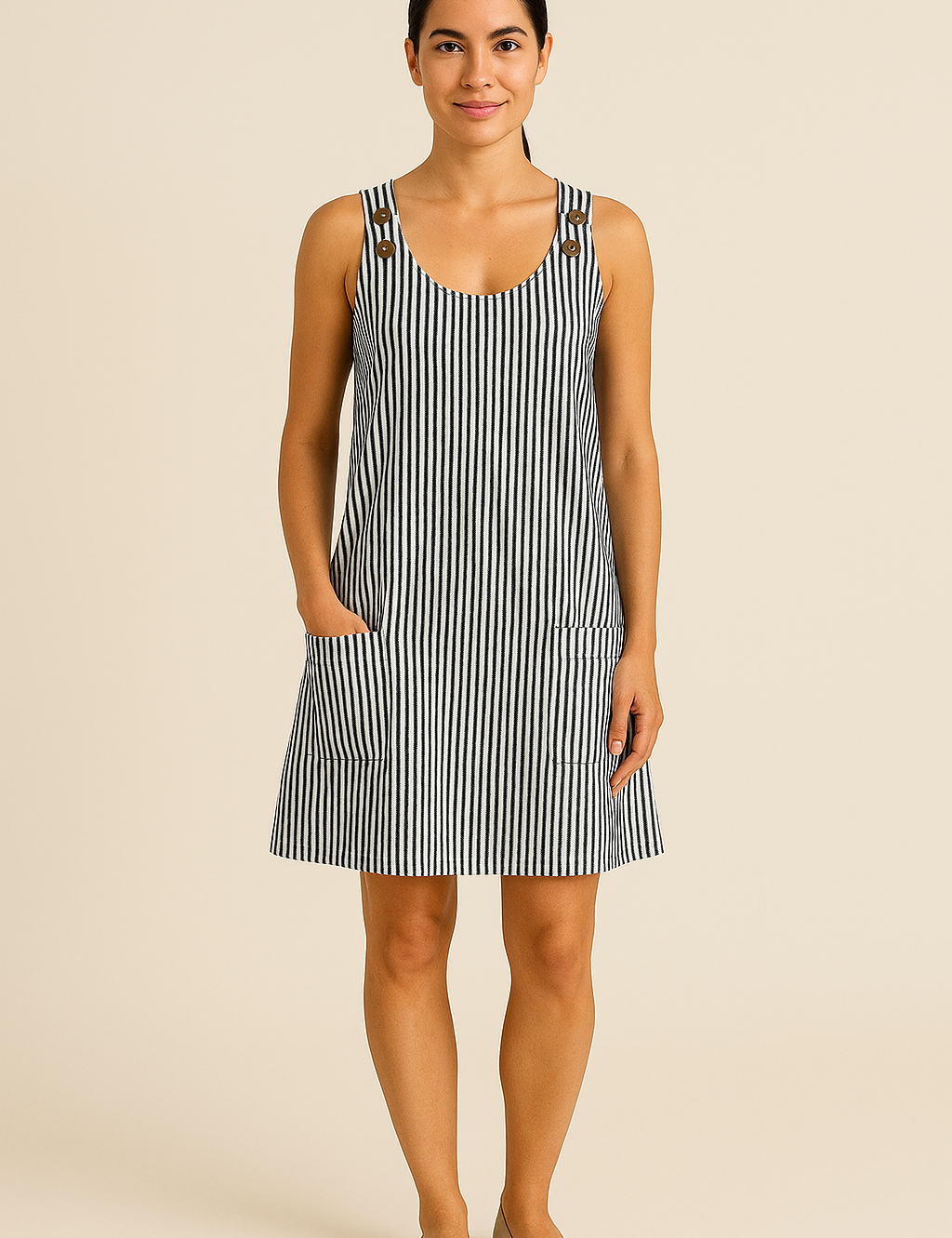 HERBERGER | Damen Ärmelloses Sommerkleid mit Knopfleiste und Streifenmuster luftig & leicht