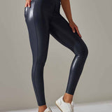 Lederhose mit Tasche hoher Taille