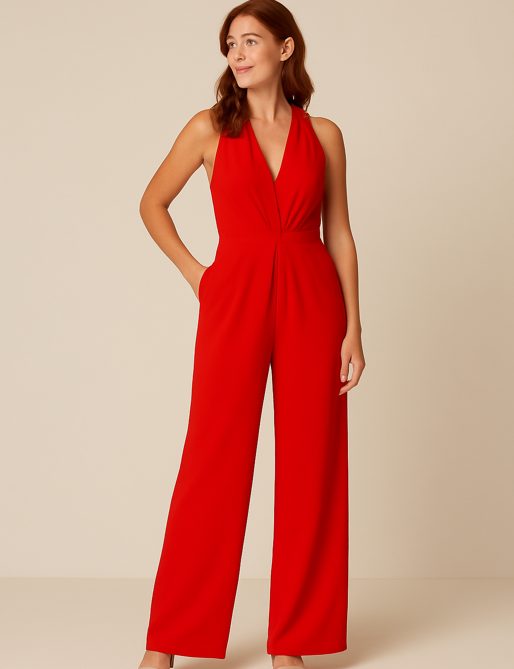 HERBERGER | Damen Jumpsuit ärmellos mit tiefem V-Ausschnitt und weitem Bein