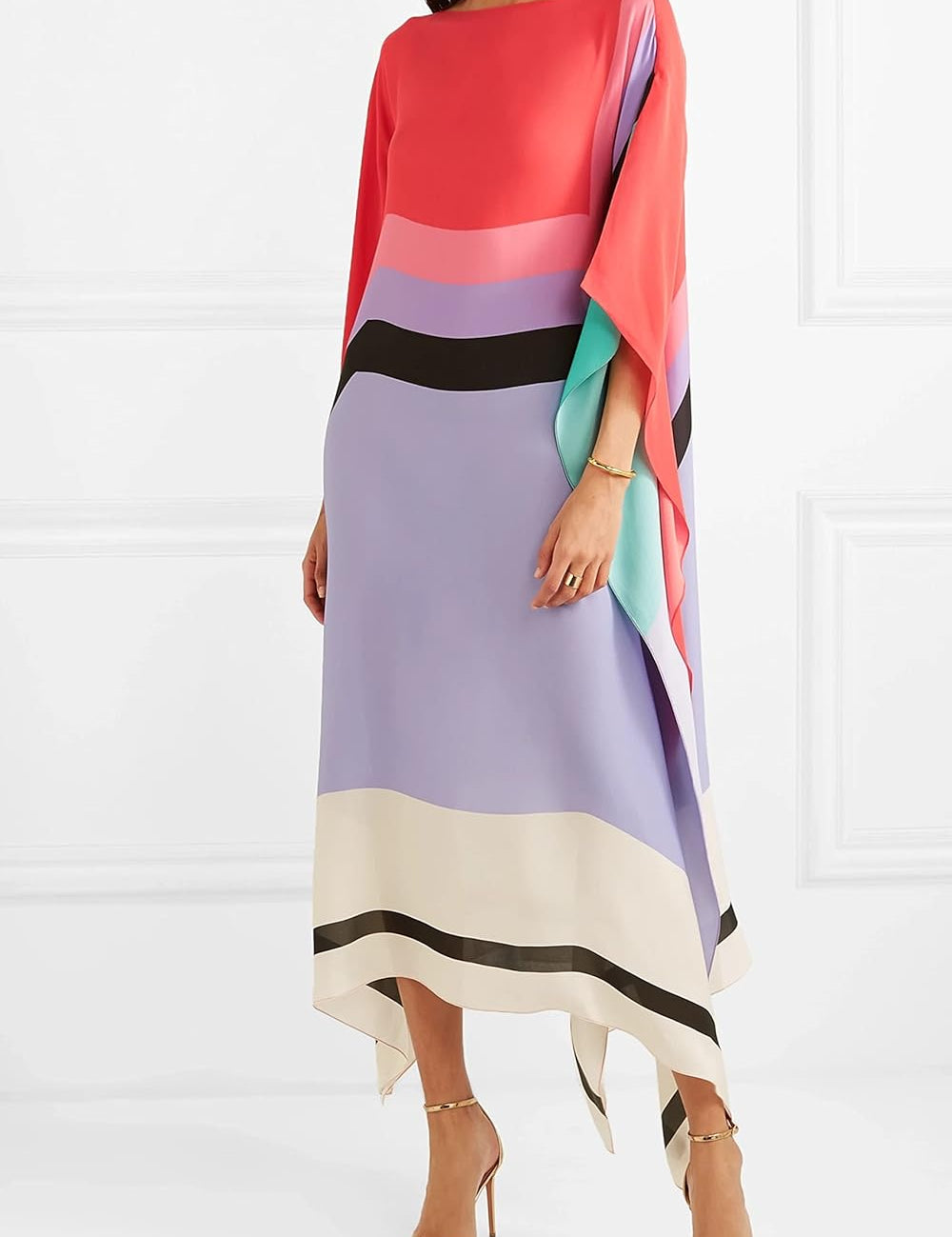 Susan Gestreiftes Patchwork Kleid Mit Druck