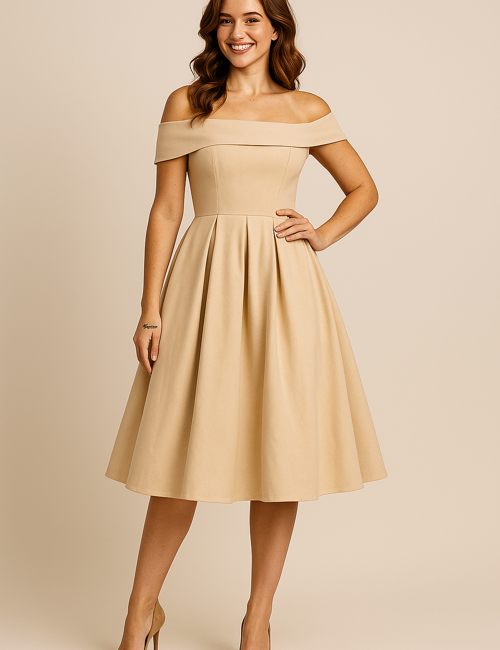 HERBERGER | Damen Schulterfreies A-Linien Kleid, Atmungsaktiv und Stilvoll