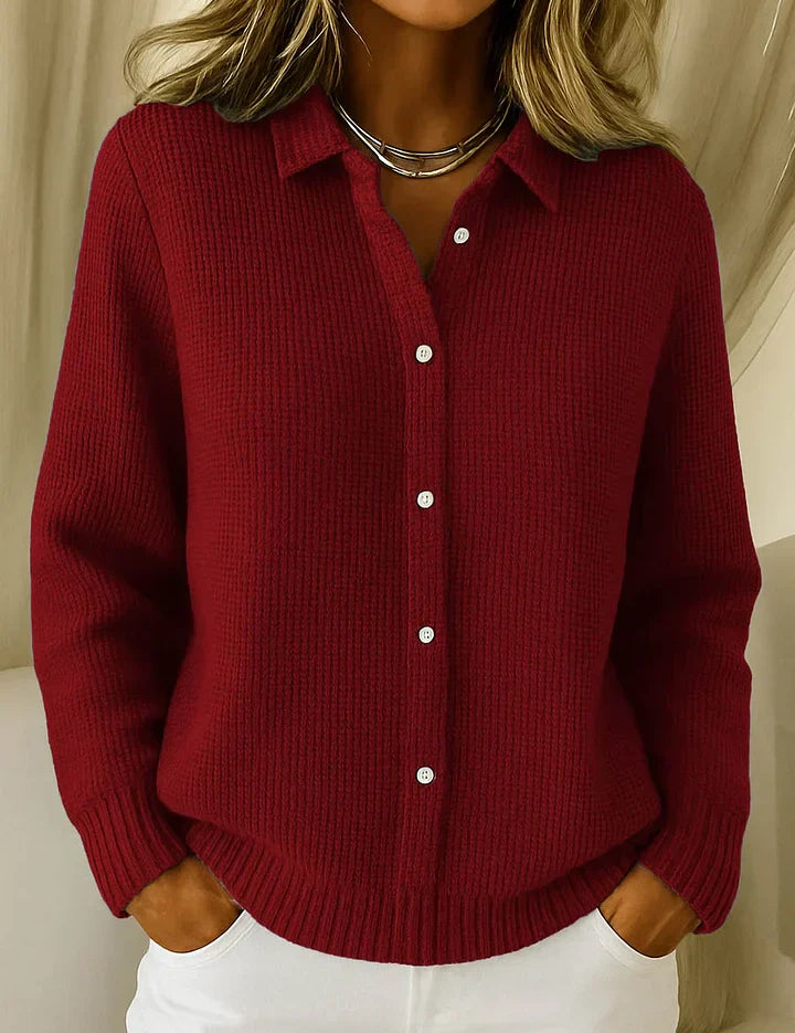 Colette™ Lässige Strickjacke mit Kragen und langen Ärmeln