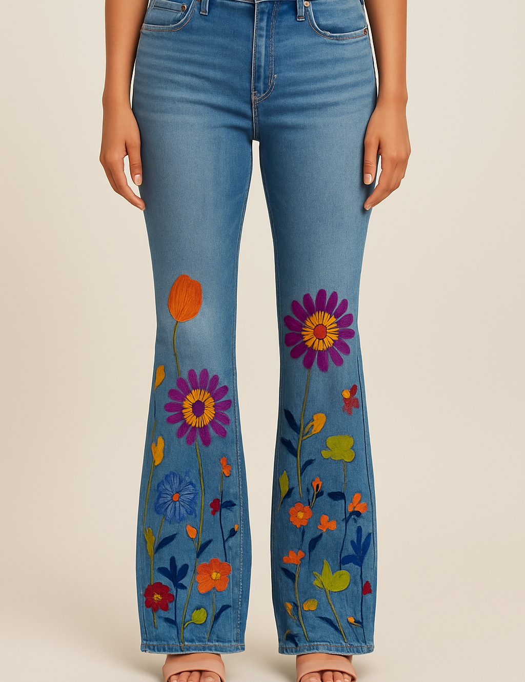HERBERGER | Damen Jeans mit Blumenmuster und hohem Bund für Arbeit & Freizeit
