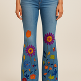 HERBERGER | Damen Jeans mit Blumenmuster und hohem Bund für Arbeit & Freizeit