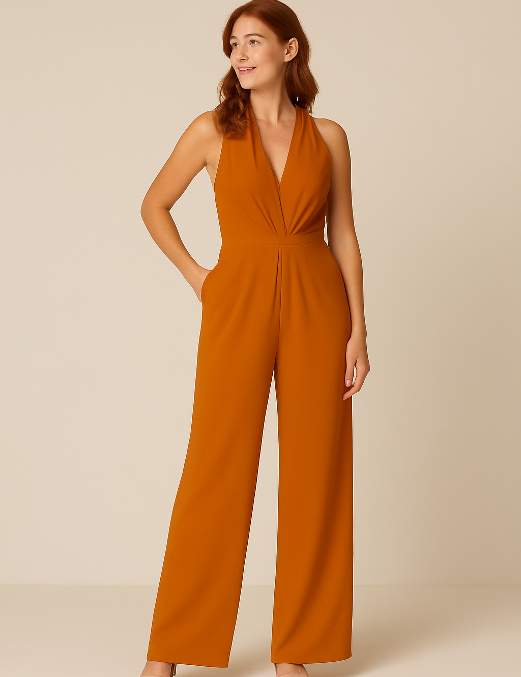 HERBERGER | Damen Jumpsuit ärmellos mit tiefem V-Ausschnitt und weitem Bein