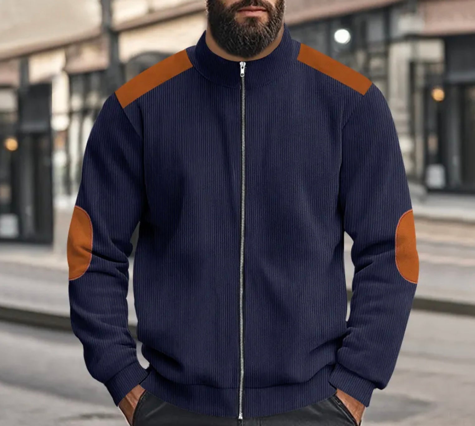 Leo - Corduroy Farbblock Stehkragen Reissverschlussjacke