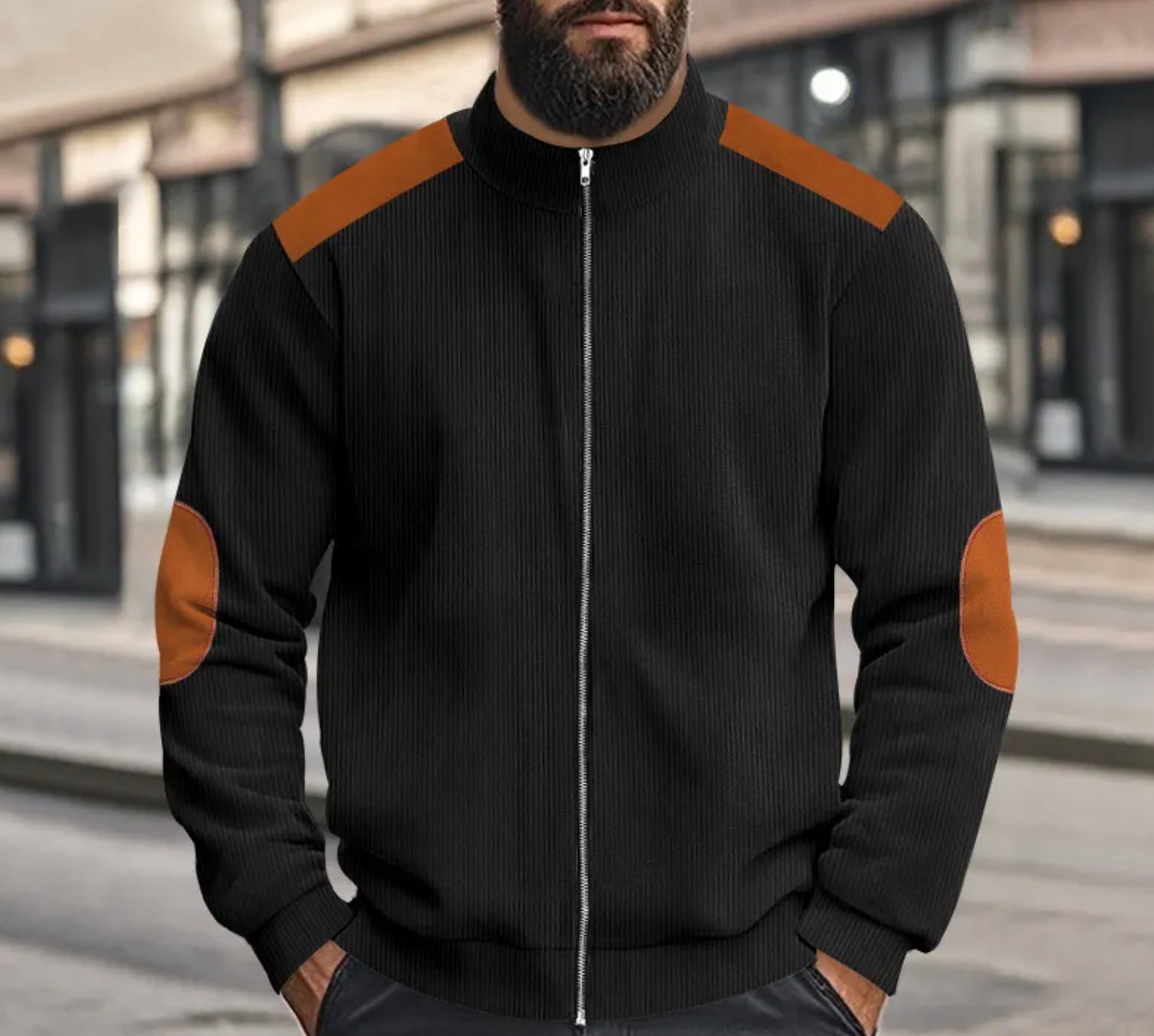 Leo - Corduroy Farbblock Stehkragen Reissverschlussjacke