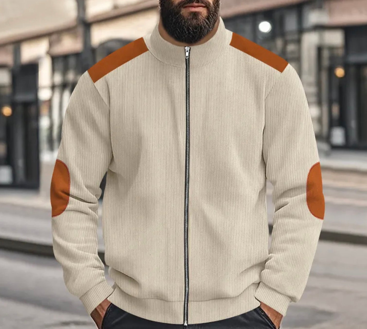 Leo - Corduroy Farbblock Stehkragen Reissverschlussjacke