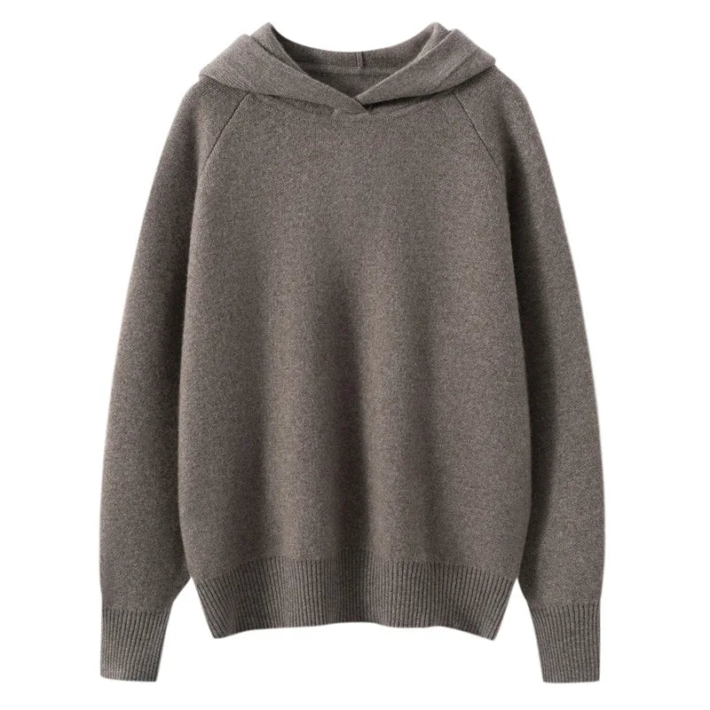 Damen Kaschmir Hoodie dick gestrickt, locker & warm