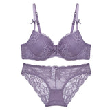 Damen Lingerie-Set mit Spitzenstickerei und Push-up-BH in Violett