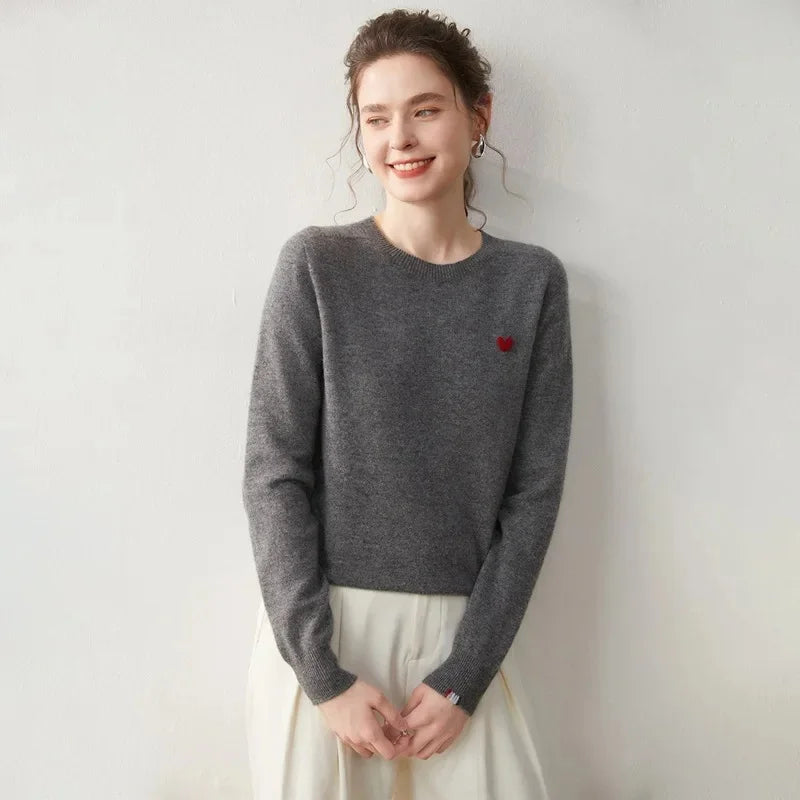 Kaschmir Damen Pullover mit Stickerei für Herbst und Winter