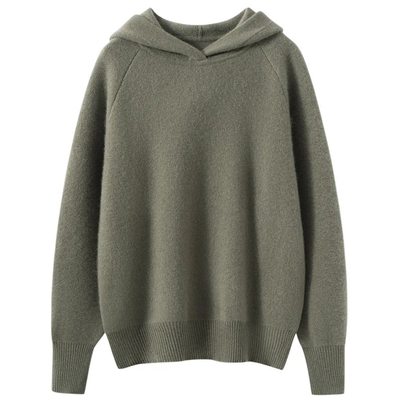 Damen Kaschmir Hoodie dick gestrickt, locker & warm