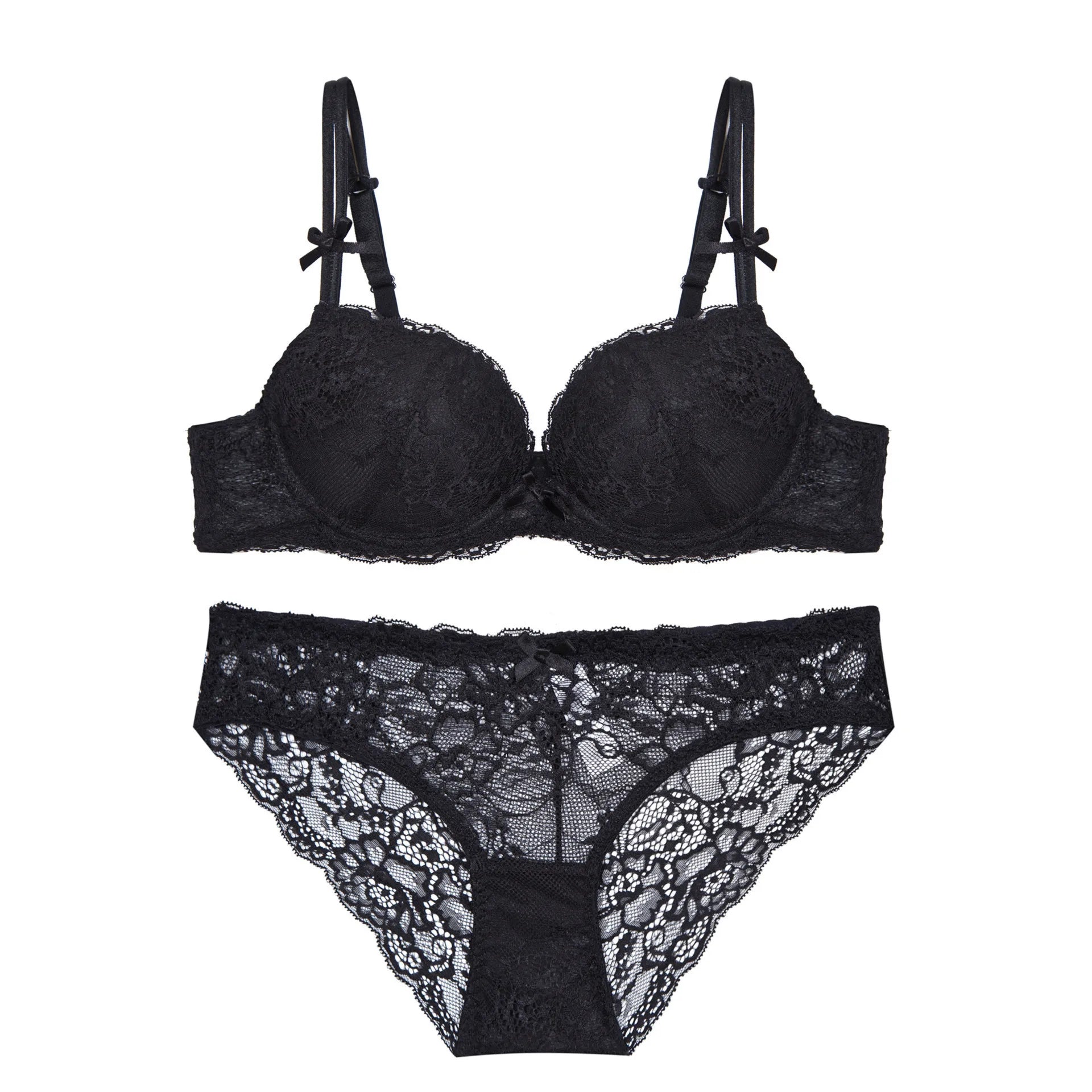 Damen Lingerie-Set mit Spitzenstickerei und Push-up-BH in Violett