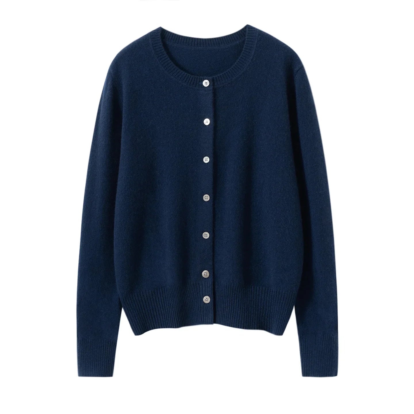 Damenstrickjacke mit Rundhalsausschnitt aus Wolle