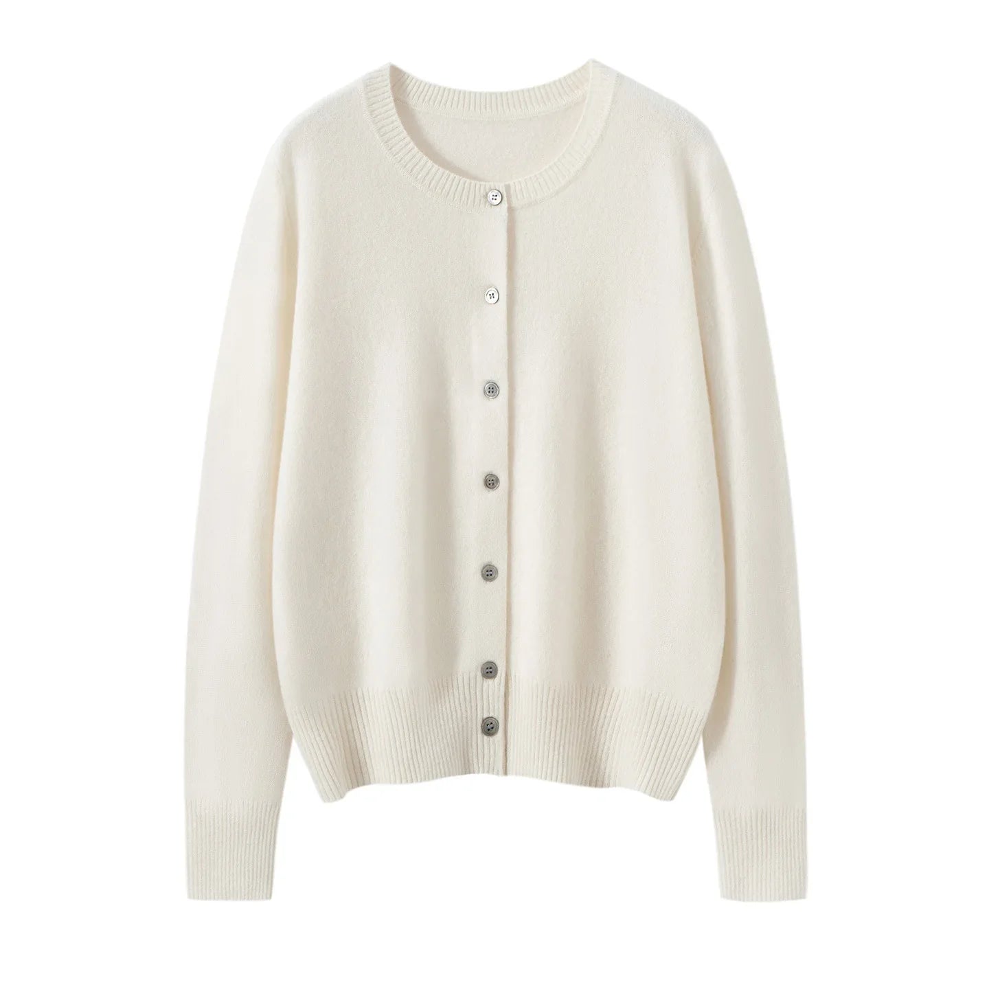 Damenstrickjacke mit Rundhalsausschnitt aus Wolle