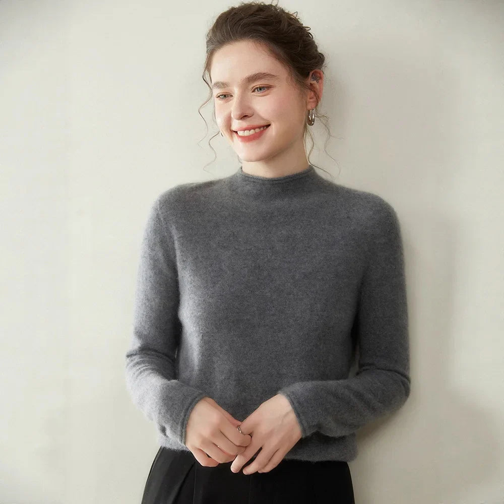 Locker sitzendes Kaschmir-Basic mit Stehkragen