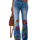 HERBERGER | Damen Jeans mit Blumenmuster und hohem Bund für Arbeit & Freizeit