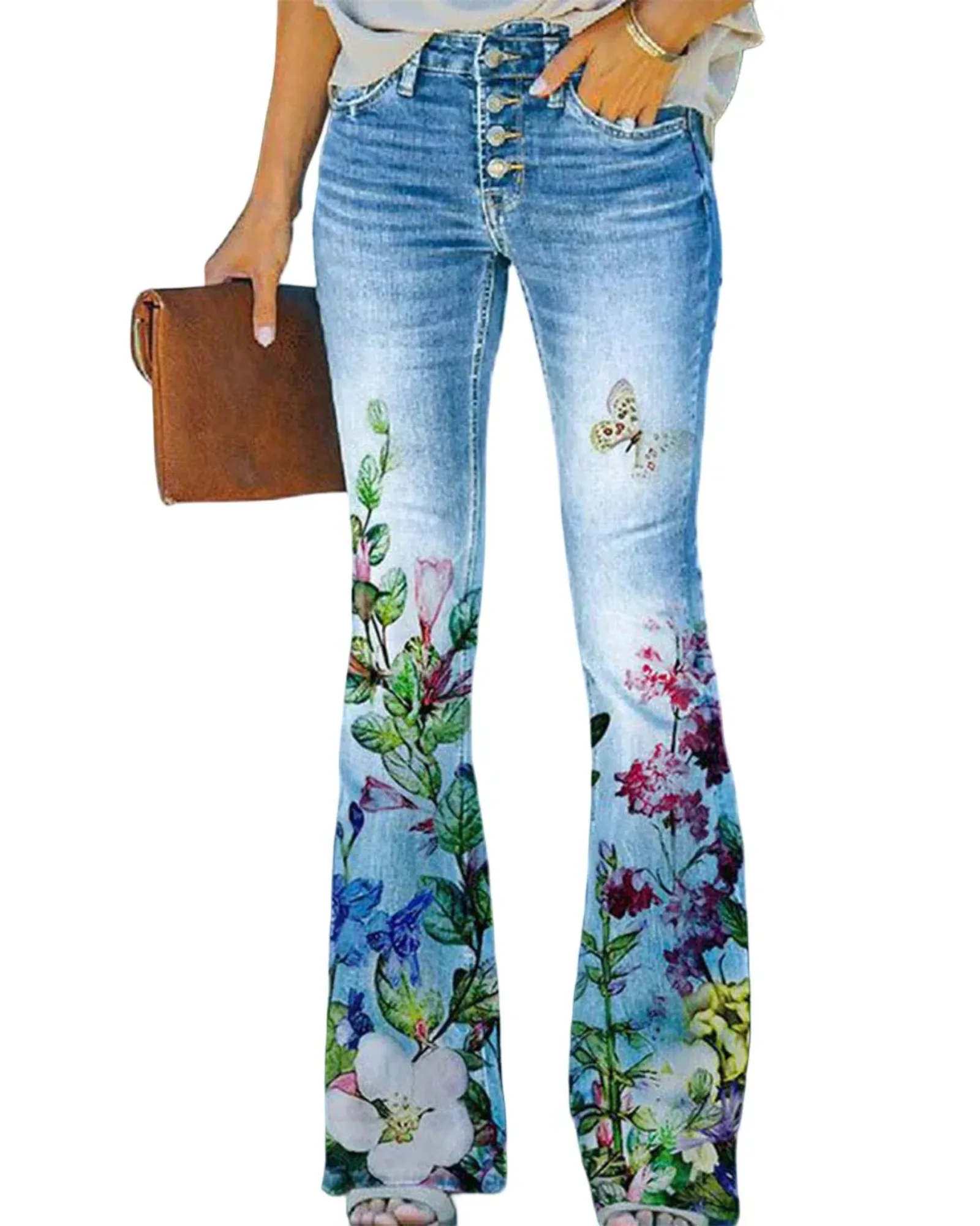 HERBERGER | Damen Jeans mit Blumenmuster und hohem Bund für Arbeit & Freizeit