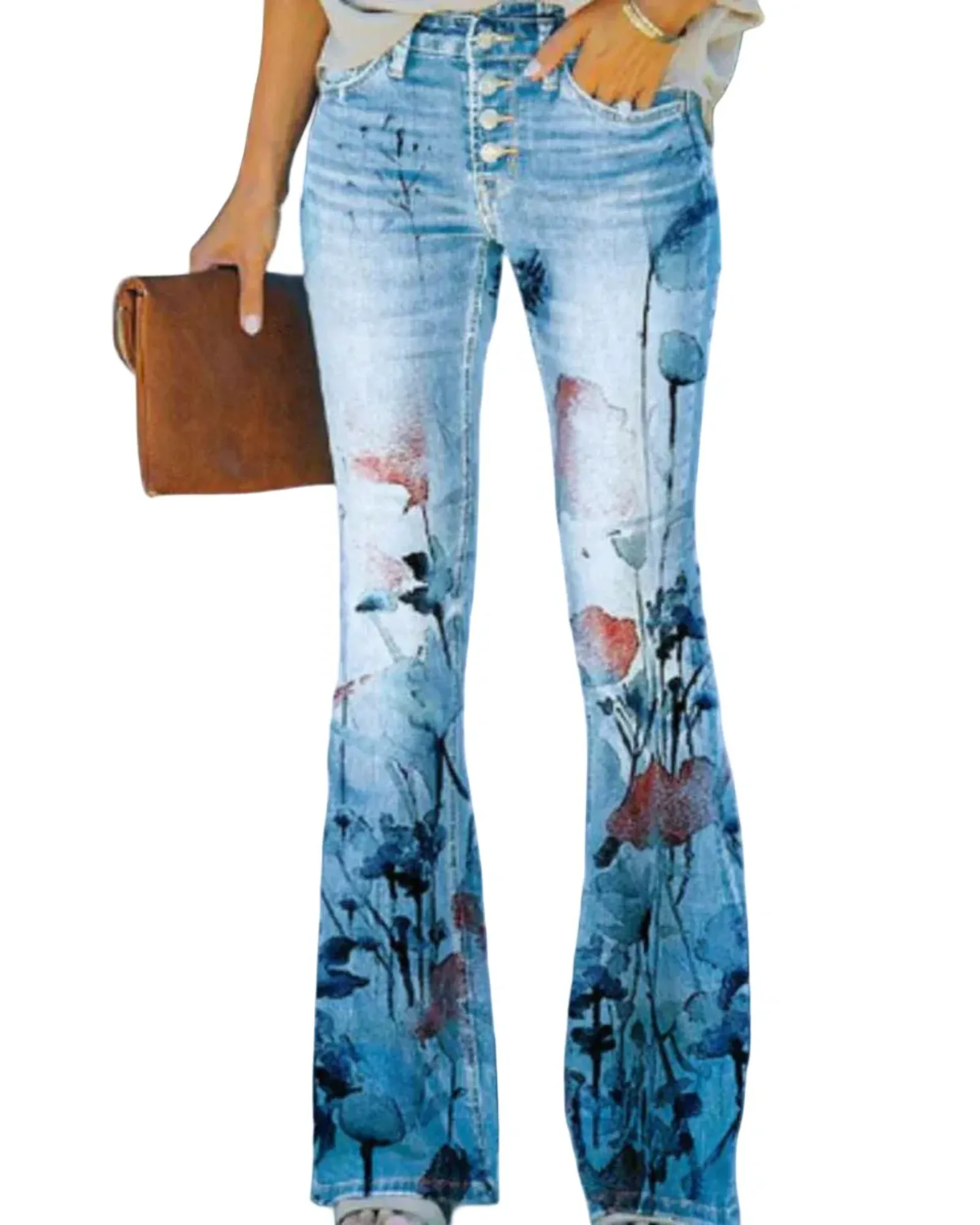 HERBERGER | Damen Jeans mit Blumenmuster und hohem Bund für Arbeit & Freizeit