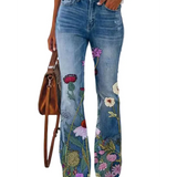 HERBERGER | Damen Jeans mit Blumenmuster und hohem Bund für Arbeit & Freizeit