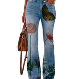 HERBERGER | Damen Jeans mit Blumenmuster und hohem Bund für Arbeit & Freizeit