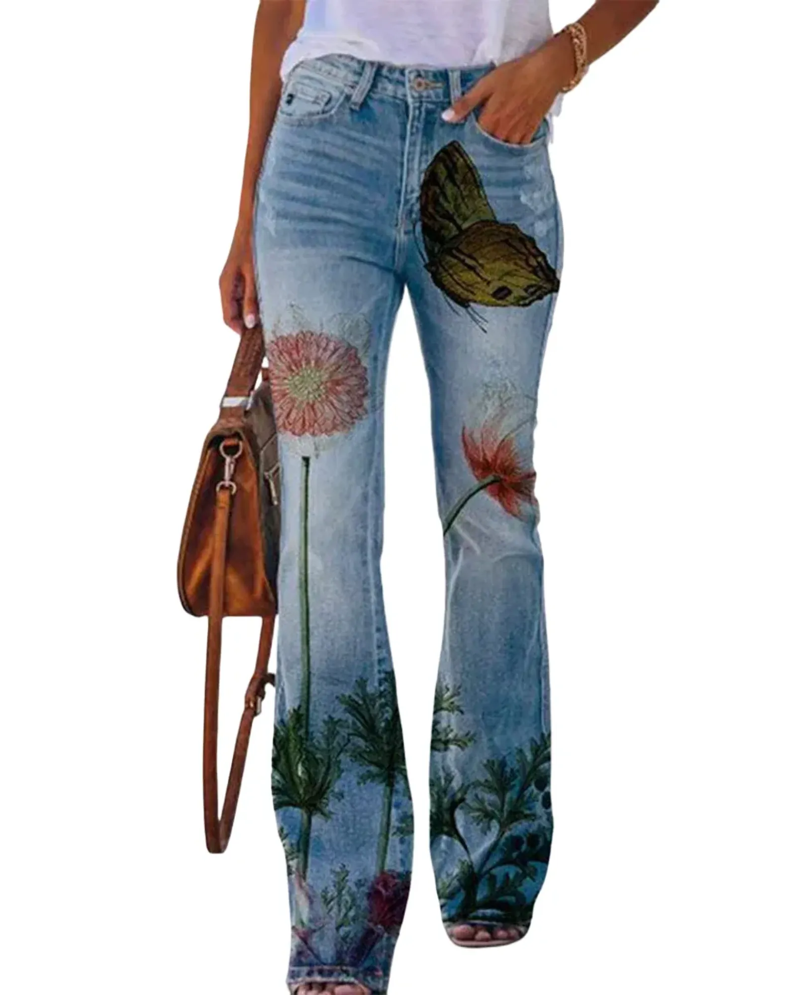 HERBERGER | Damen Jeans mit Blumenmuster und hohem Bund für Arbeit & Freizeit