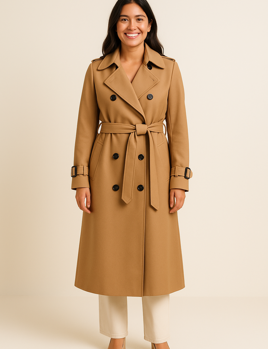 HERBERGER | Eleganter Damen Trenchcoat lang mit Bindegürtel und Knopfleiste