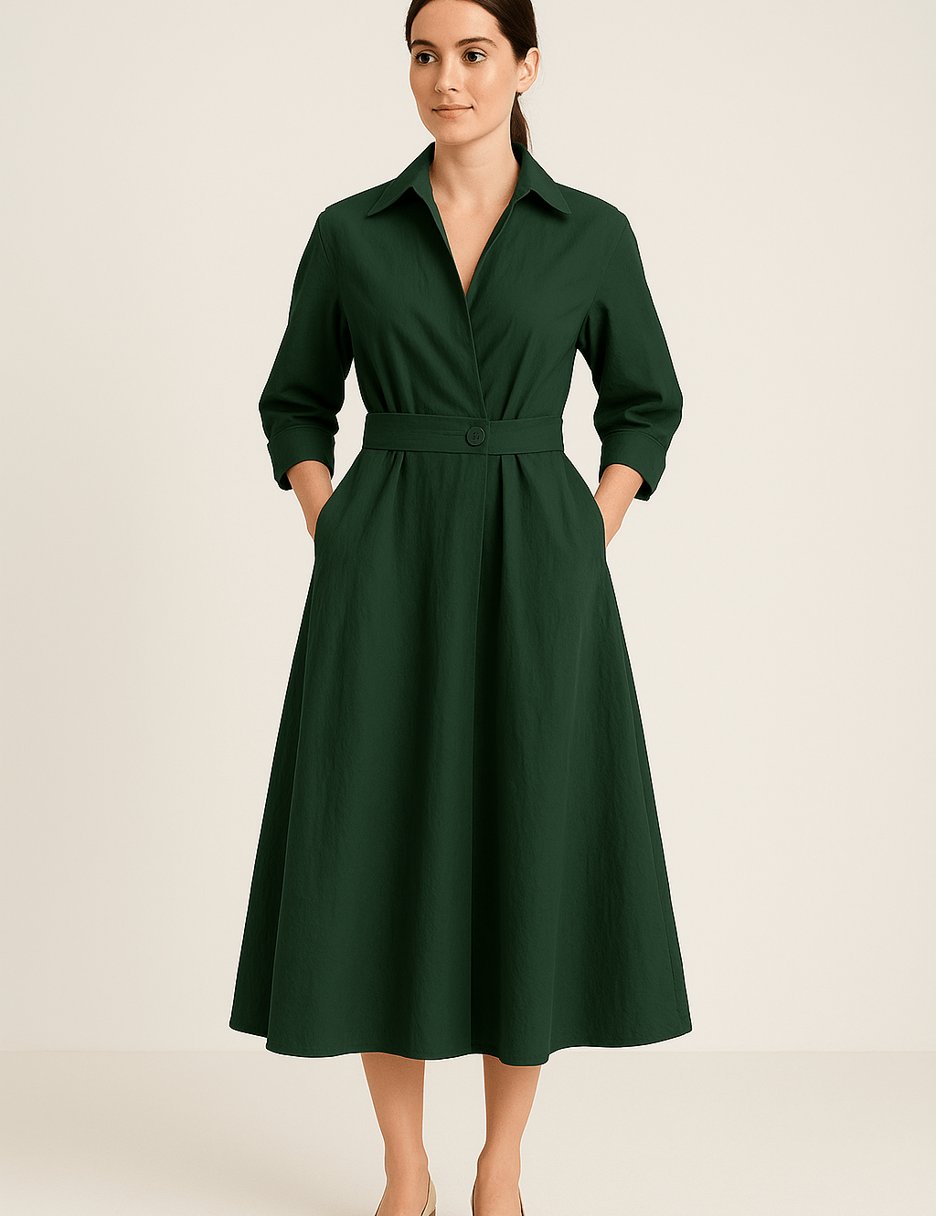 HERBERGER | Sommerliches Damen Hemdblusenkleid in Baumwolloptik mit taillierter Passform