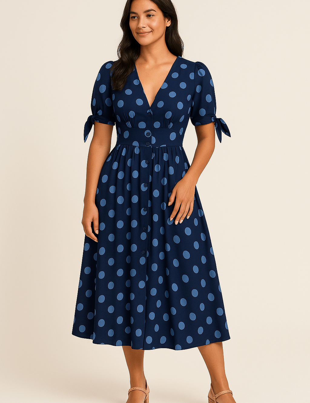 HERBERGER | Damen Midikleid luftig-leicht mit Punkten und Bindegürtel