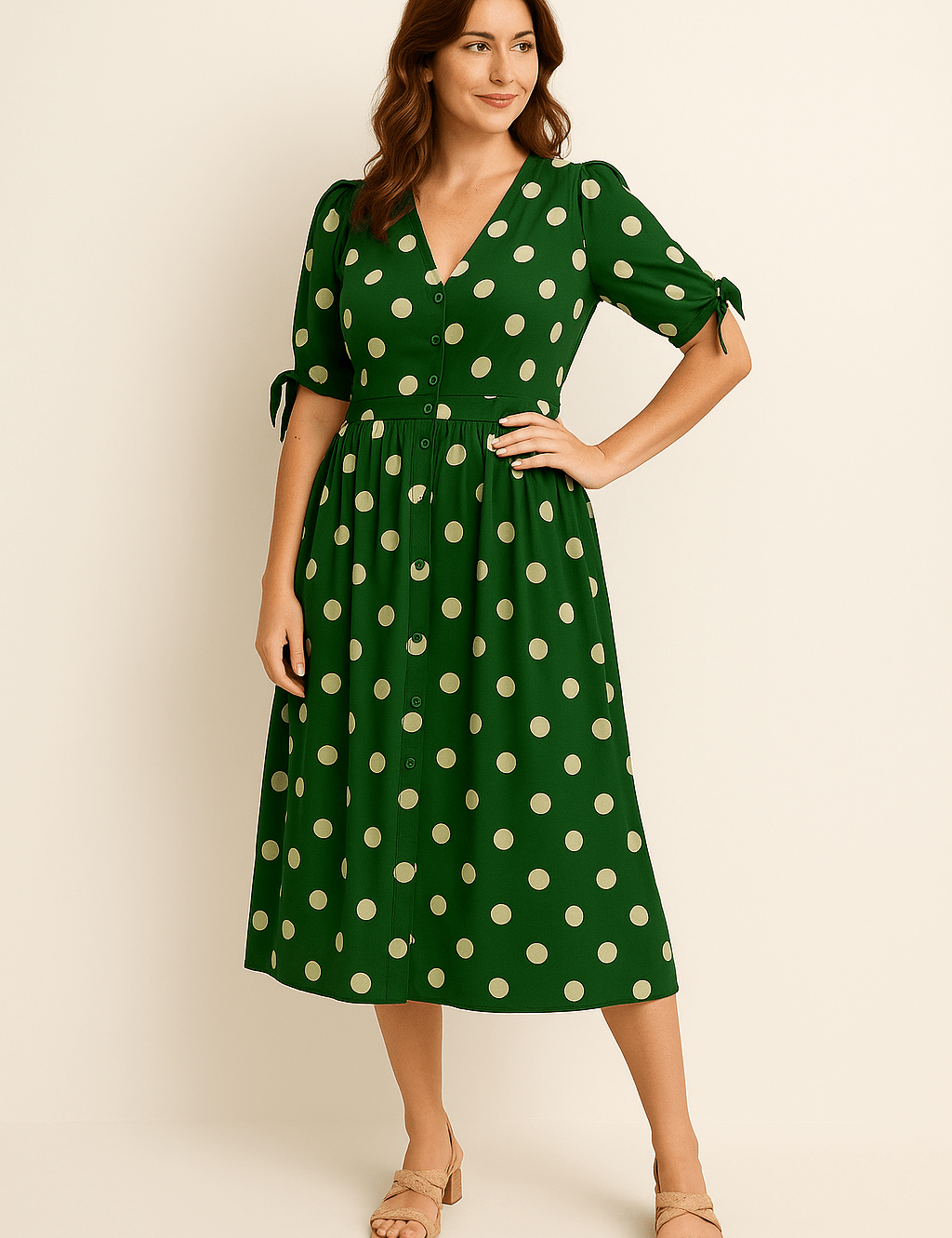 HERBERGER | Damen Midikleid luftig-leicht mit Punkten und Bindegürtel