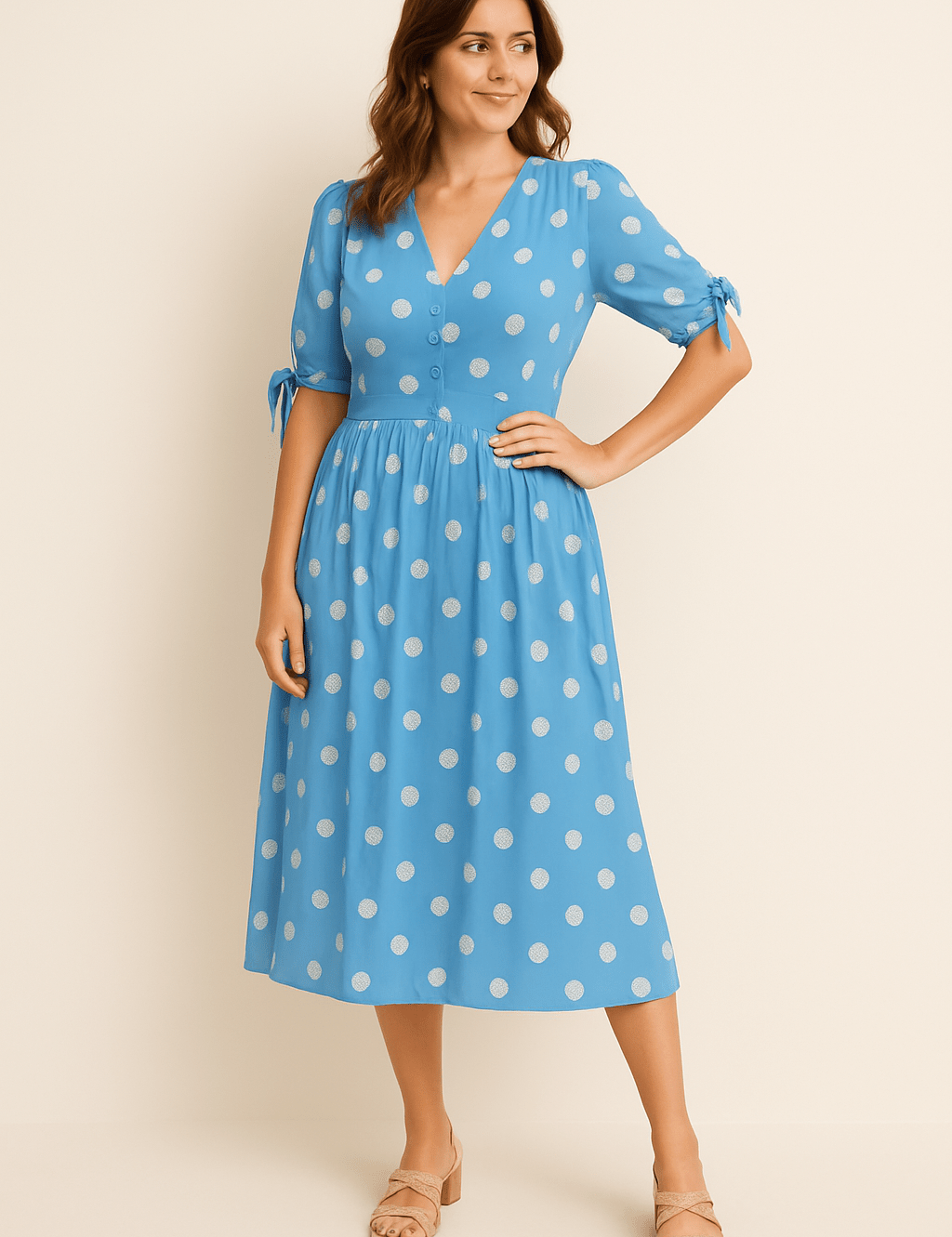 HERBERGER | Damen Midikleid luftig-leicht mit Punkten und Bindegürtel