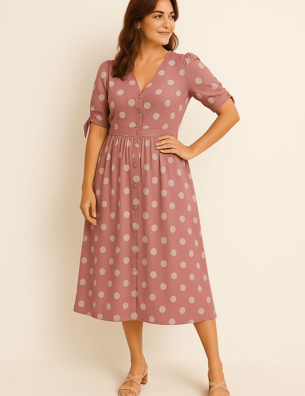 HERBERGER | Damen Midikleid luftig-leicht mit Punkten und Bindegürtel