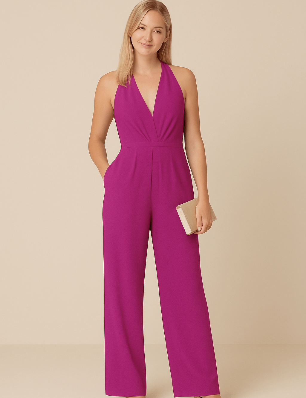 HERBERGER | Damen Jumpsuit ärmellos mit tiefem V-Ausschnitt und weitem Bein