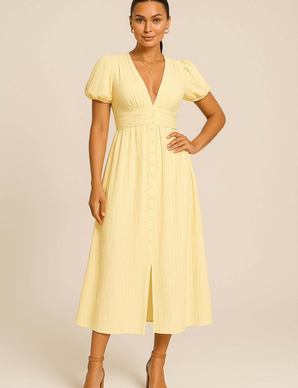 HERBERGER | Damen Maxikleid luftig-leicht mit Knopfleiste und Puffärmeln