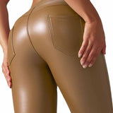 Lederhose mit Tasche hoher Taille