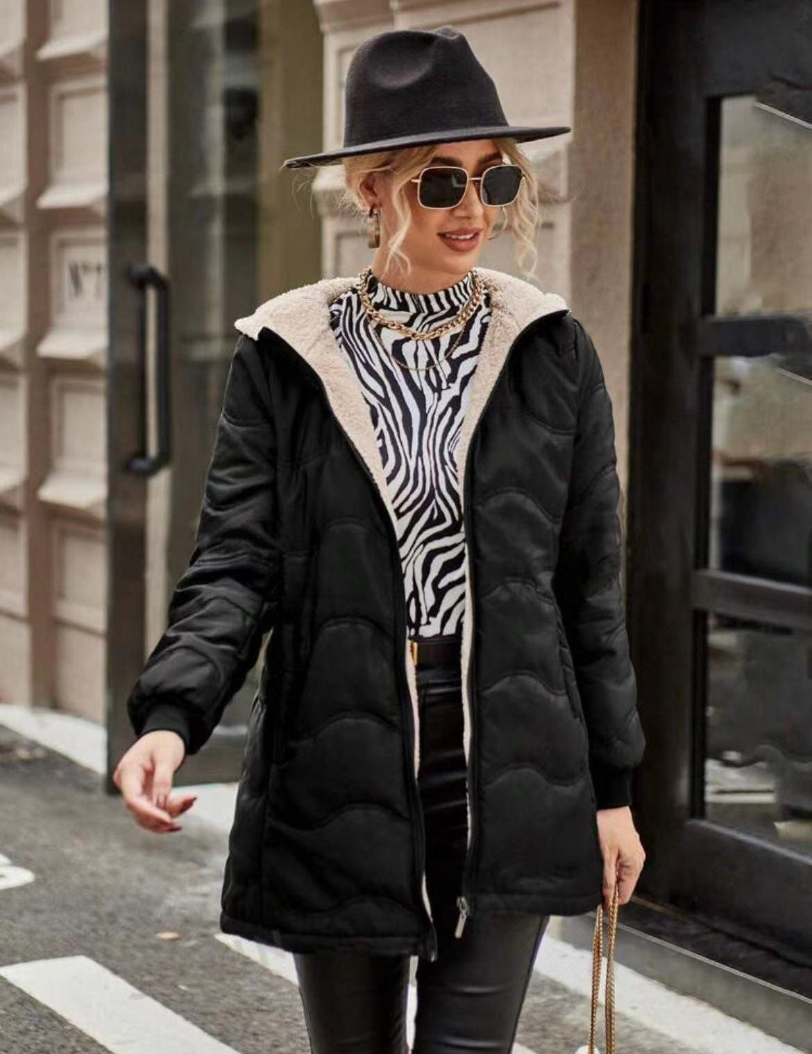 Fleecemantel mit Kapuze