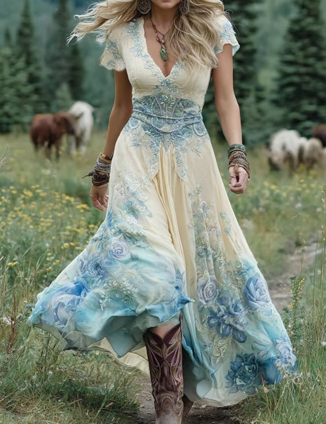 Marcina Elegantes Maxikleid Mit Floralen Farbtönen