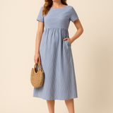 HERBERGER | Sommerliches Damen Midikleid in Baumwolloptik mit schulterfreiem Schnitt