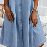 Sveta Kurzärmeliges Denim-Kleid mit Knopfleiste