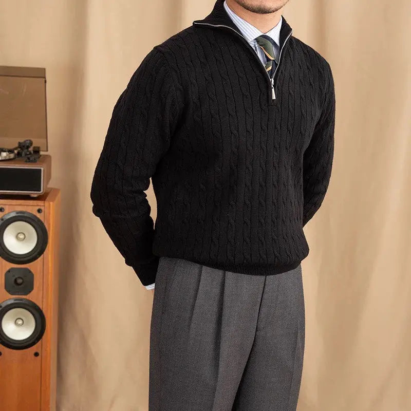 Pullover mit Reissverschluss aus Zopfstrick