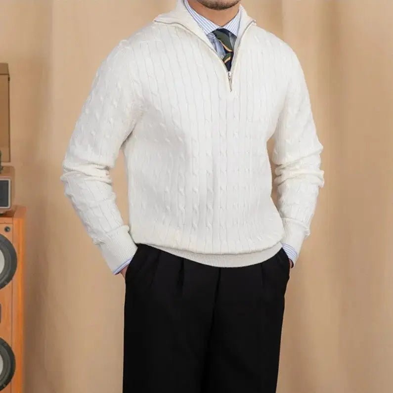 Pullover mit Reissverschluss aus Zopfstrick